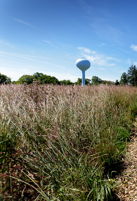 A Water Tower breaks up the landscape in the Hilltop Prairie Meadow A Water Tower breaks up the landscape in the Hilltop Prairie Meadow